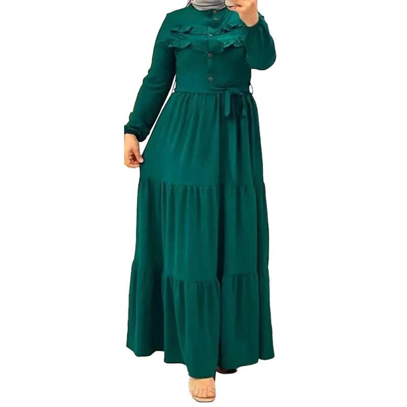 Chic Solid Colour Pleated outfit with Belt for muslim Women - Trendy Mix