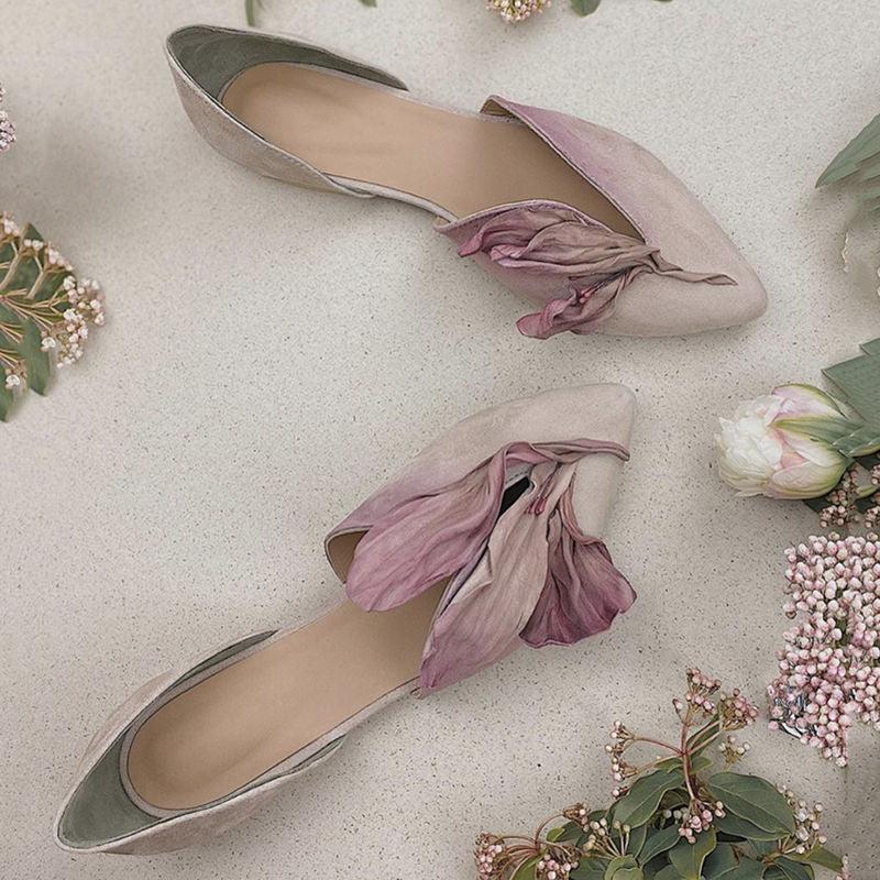 Chic Floral-Inspired Microfiber Flat Shoes - Trendy Mix