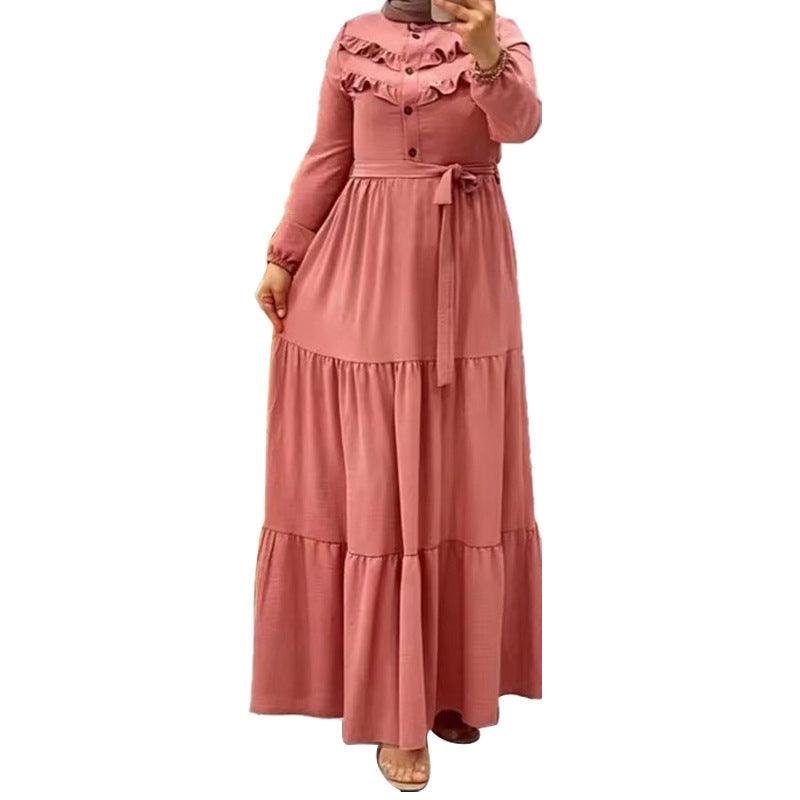 Chic Solid Colour Pleated outfit with Belt for muslim Women - Trendy Mix