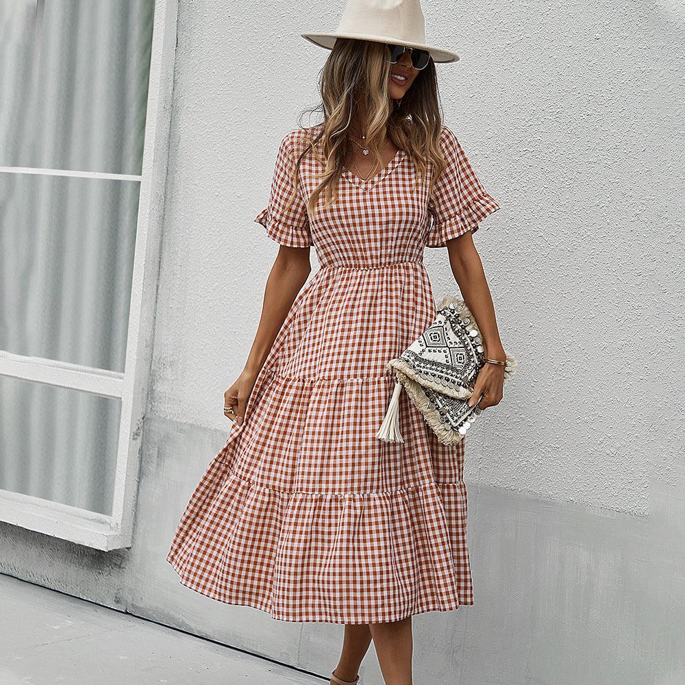 Women's Fashion Temperament Plaid Swing Dress - Trendy Mix