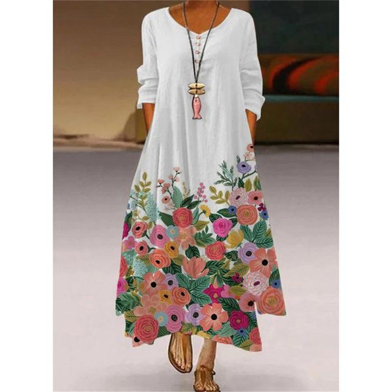 Printed Long Sleeve Dress Ladies Hem - Trendy Mix