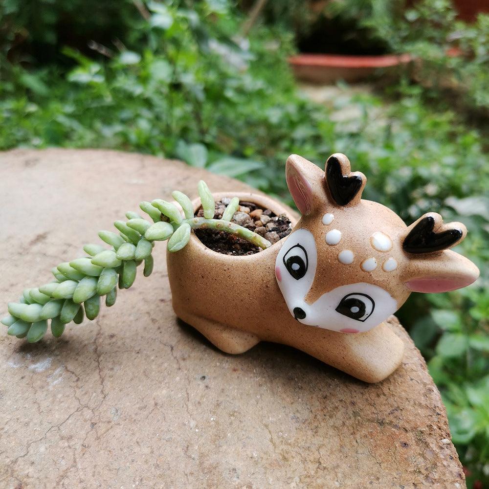 Hand Painted Elk Ceramic Ornament Succulent Flower Pot - Trendy Mix