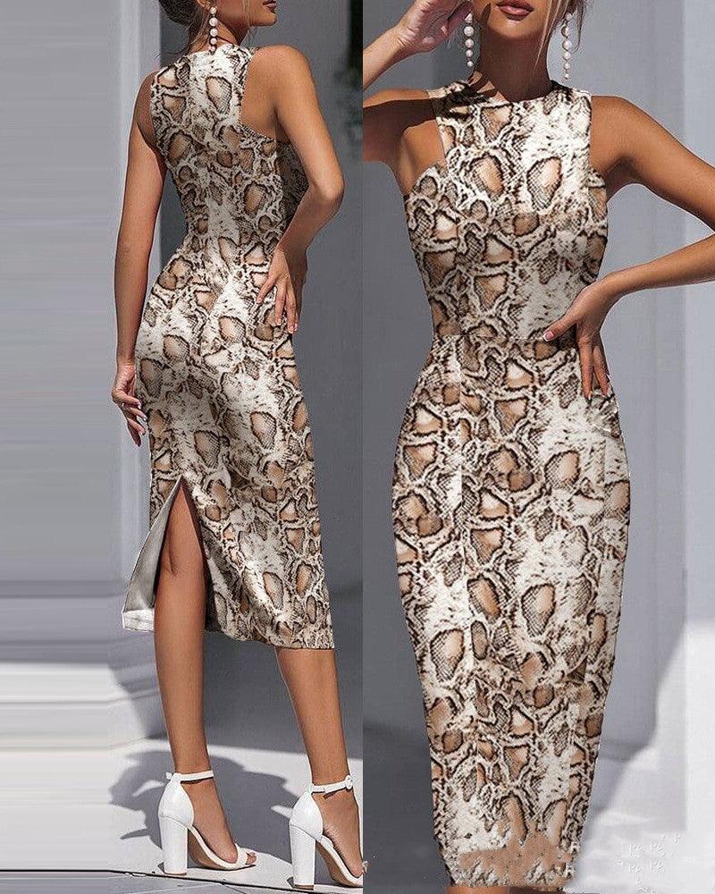 Snake Print Sleeveless Dress - Trendy Mix