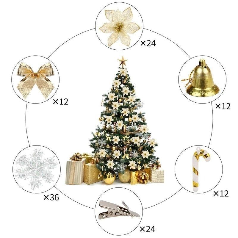 Festive 120-Piece Christmas Floral Decoration Set with Simulated Flowers and Ornaments - Trendy Mix