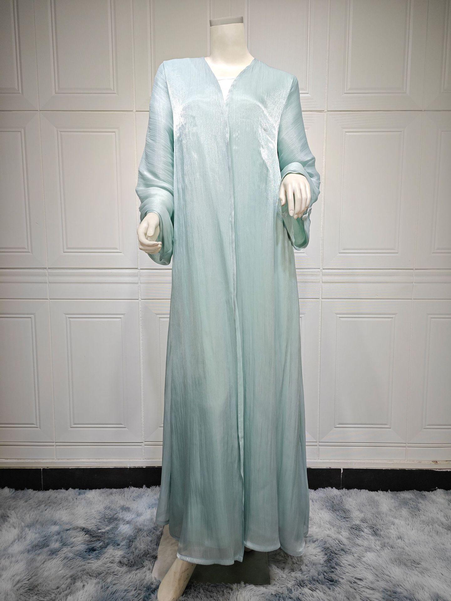 Elegant Silk Muslim Robe with Long Sleeves and Buttons - Trendy Mix