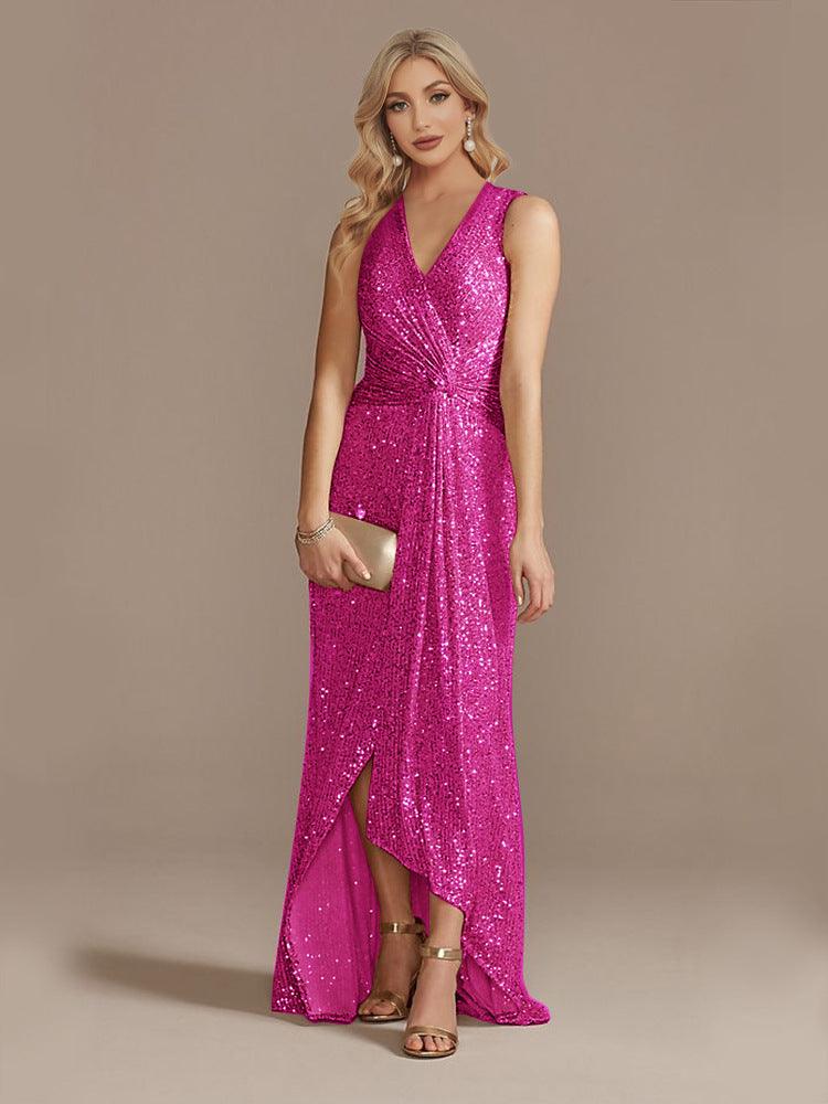 Women's Sequin Twisted Irregular Evening Dress - Trendy Mix