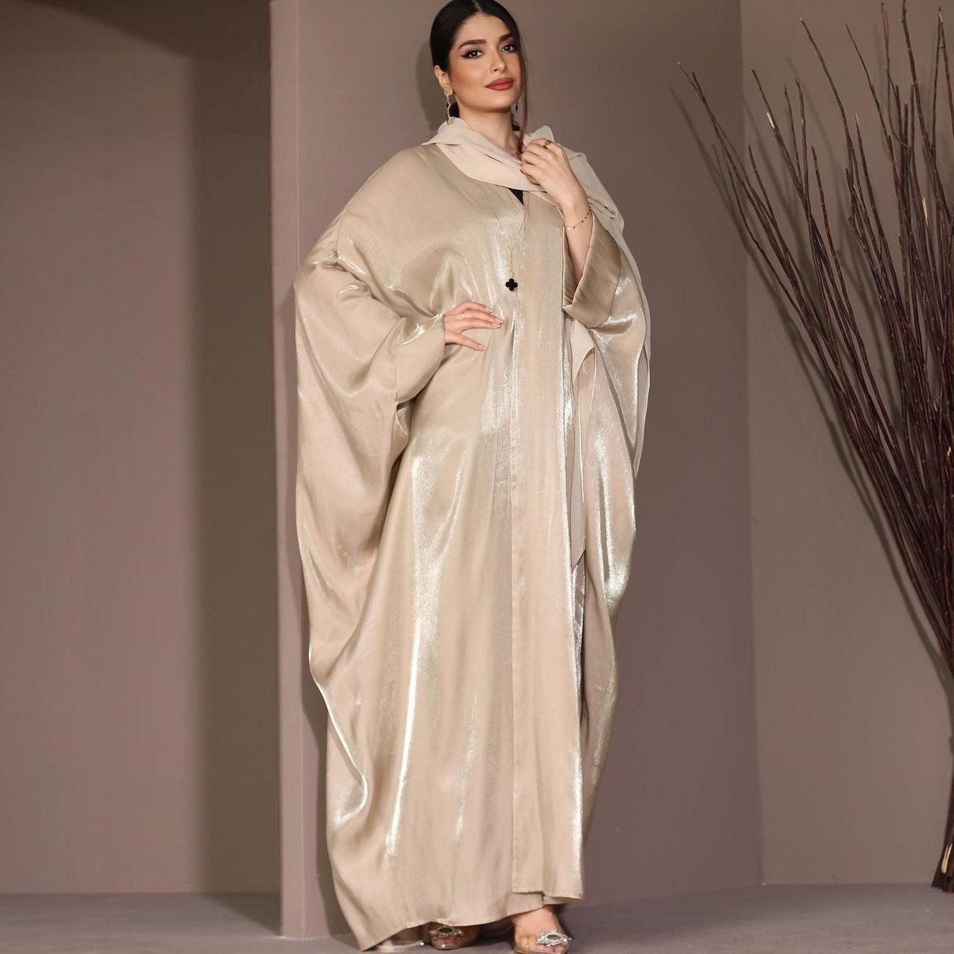 Elegant Apricot Silk Satin Robe for Women - Middle Eastern Muslim Fashion - Trendy Mix