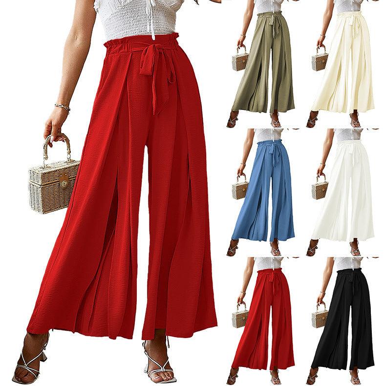 European And American Bow Loose High Waist Pleated Wide Leg Pants - Trendy Mix