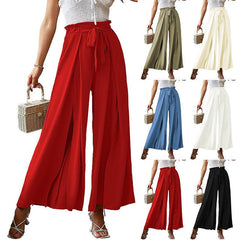 European And American Bow Loose High Waist Pleated Wide Leg Pants - Trendy Mix