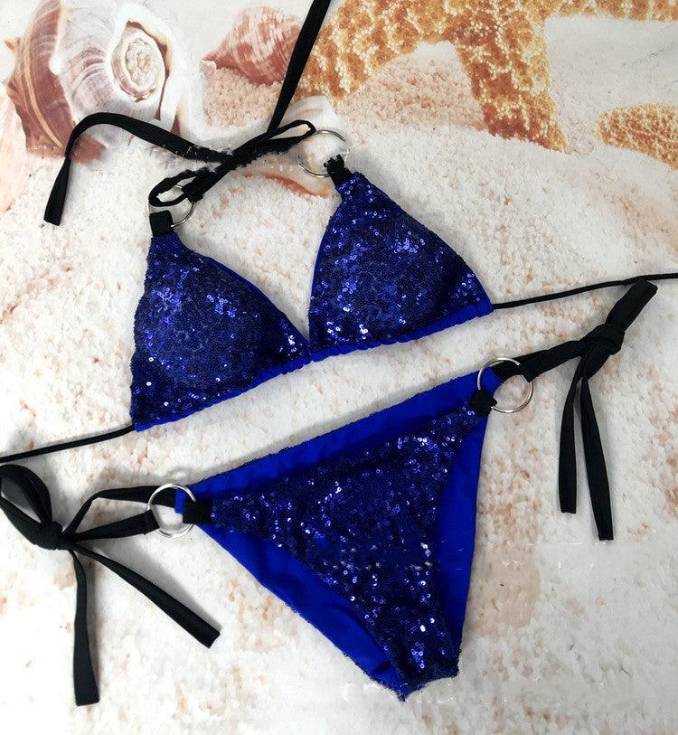 Glimmer Edge: Sequin Bikini with Chic Bra Strap Design - Trendy Mix