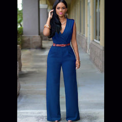 High Waist V-neck Wide-leg Pants Irregular Suit With Belt - Trendy Mix