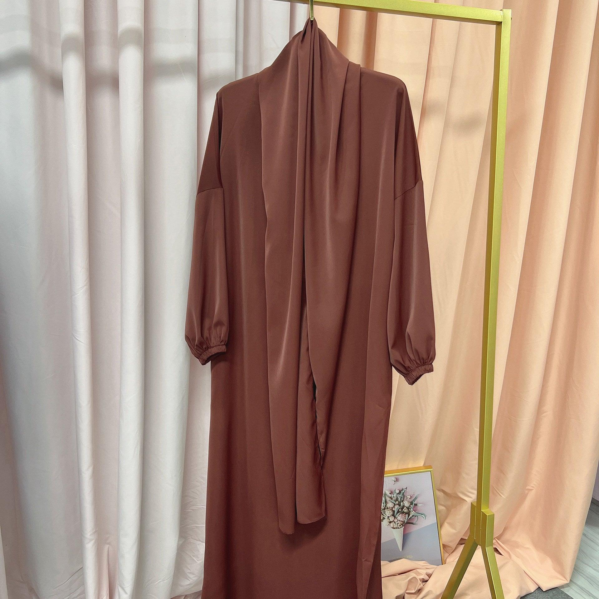 Muslim Arabic Solid Color Hooded Kaftan Outfit - Trendy Mix