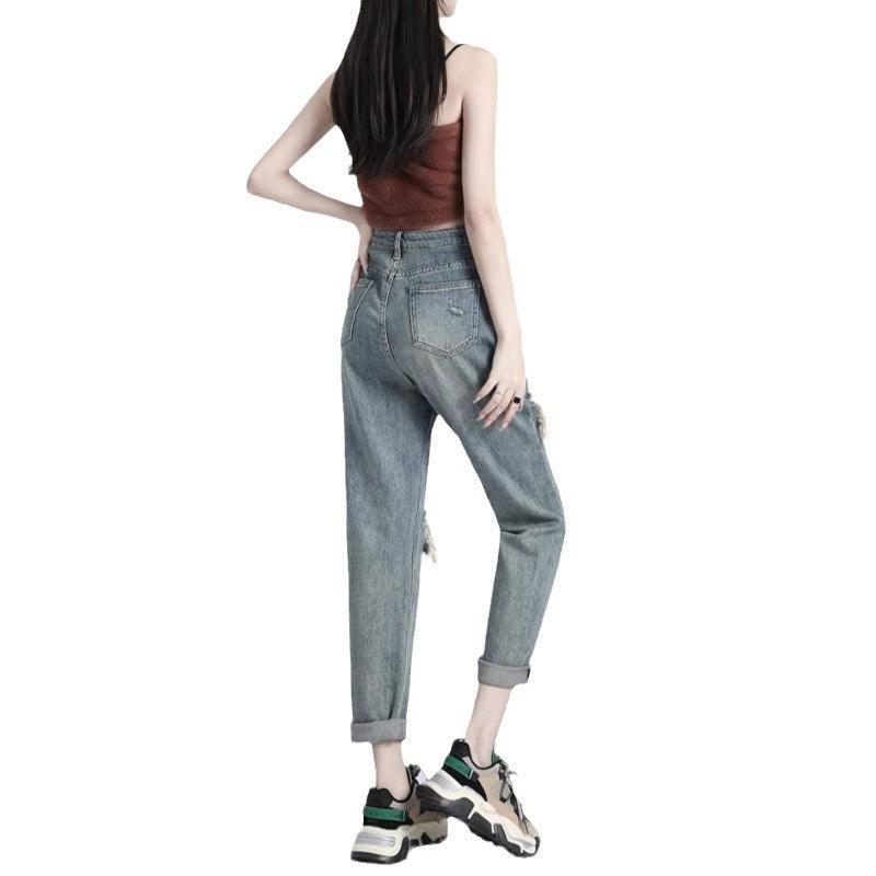 2024 Ripped Daddy Jeans for Women New High Waist Loose Small - Trendy Mix