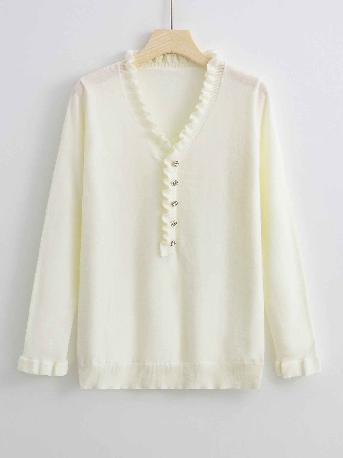 Long Sleeved Ruffled Women's Knitted Sweater