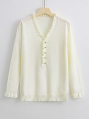 Long Sleeved Ruffled Women's Knitted Sweater