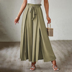 European And American Bow Loose High Waist Pleated Wide Leg Pants - Trendy Mix