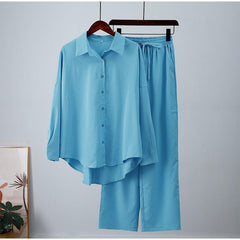 New Loose Long-sleeved Shirt Wide-leg Pants Casual Suit - Trendy Mix