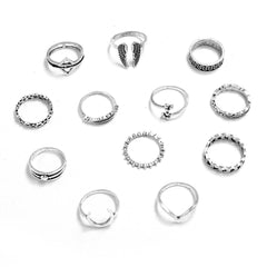 Retro Wings Triangle Moon Geometry Twelve Piece Set Ring - Trendy Mix