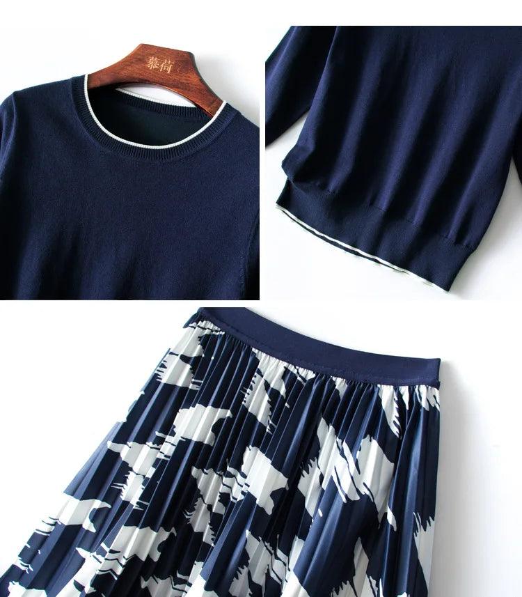 Women's Knitted Sweater & Pleated Skirt Set