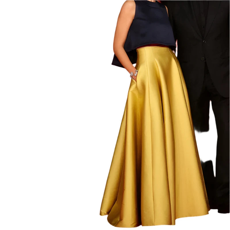 Long Skirts Pleated Gold Floor Long High Waist Bridesmaid Dress Engagement Skirt Wedding Prom Skirts for Formal Cocktail Skirt