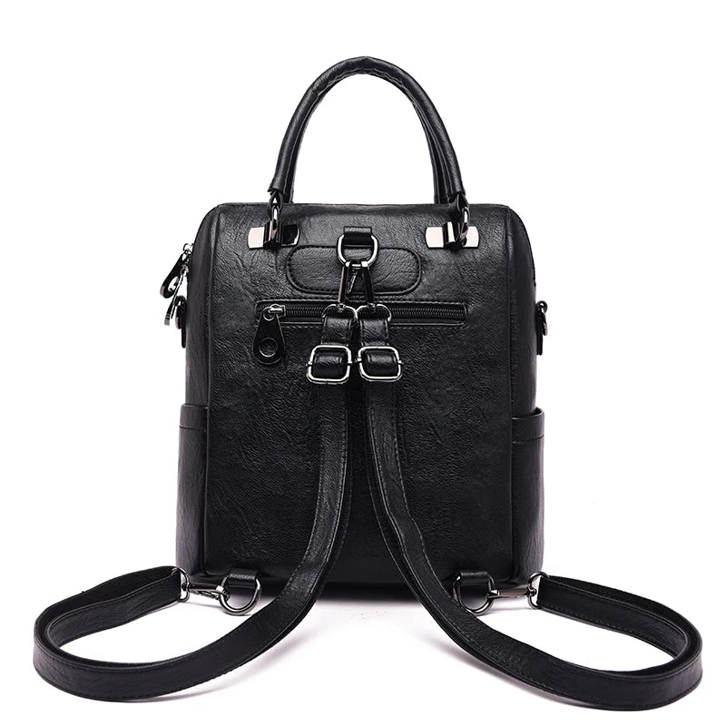 Versatile Vintage Leather Backpack - Trendy Mix