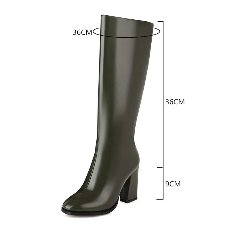 5 Color Winter High Heel Boots Pu Leather White Black Green Yellow Womens Mid Long Riding Boots Plus Size Shoes