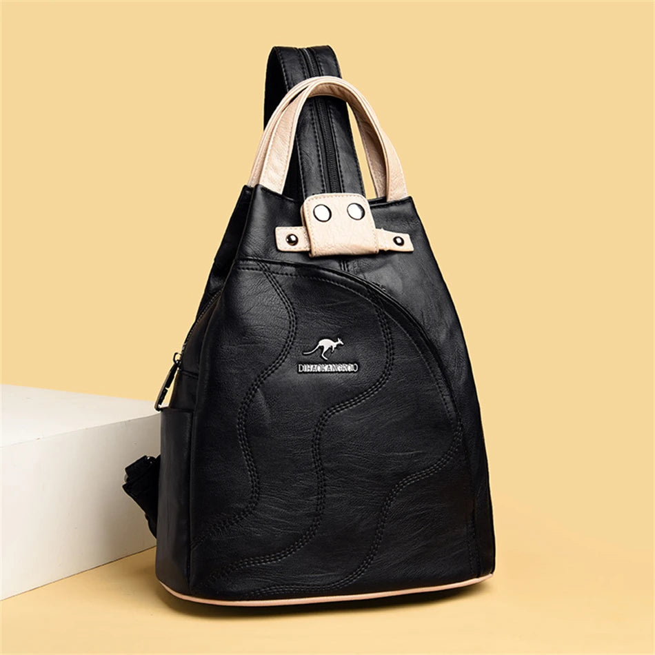 Elegant Leather Anti-Theft Backpack - Trendy Mix