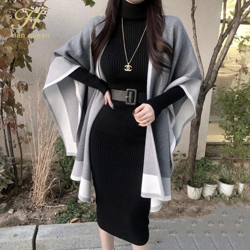 Soft Elegance Belted Turtleneck Dress - Trendy Mix