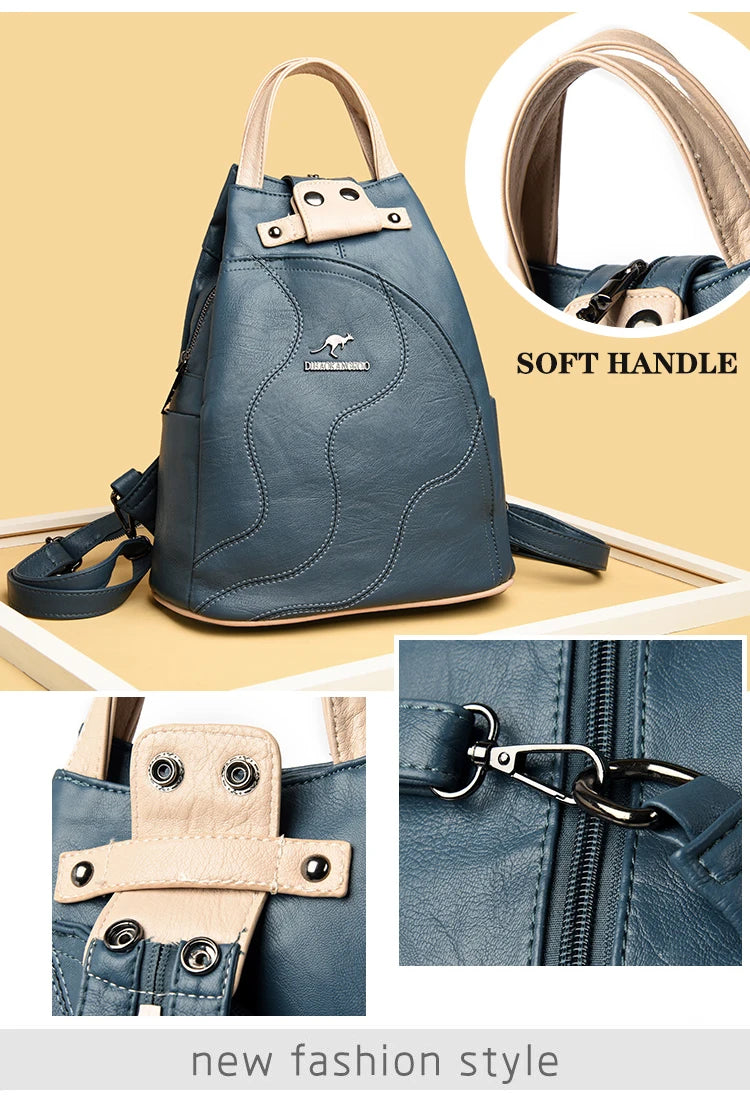 Elegant Leather Anti-Theft Backpack - Trendy Mix