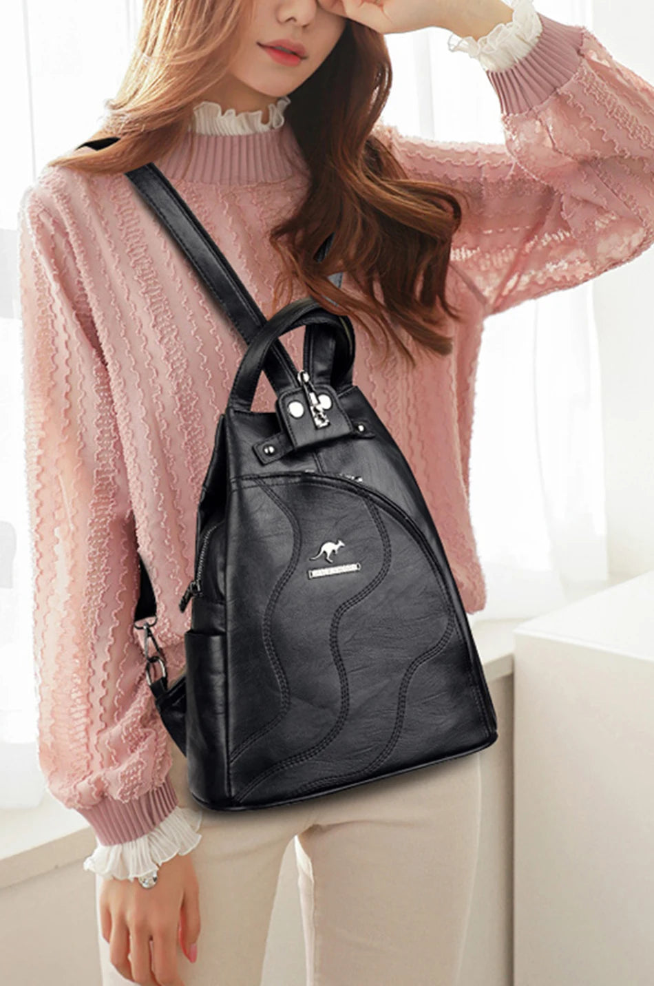 Elegant Leather Anti-Theft Backpack - Trendy Mix