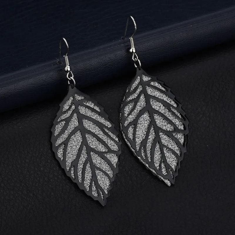 2024 Blue And White Metal Leaf Earrings Women's - Trendy Mix