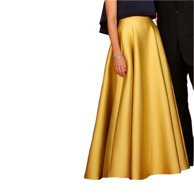 Long Skirts Pleated Gold Floor Long High Waist Bridesmaid Dress Engagement Skirt Wedding Prom Skirts for Formal Cocktail Skirt