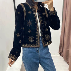 Women's Retro Palace Style Heavy Industry Embroidery Sequins Decorative Velvet Short Cardigan Jacket Autumn And Winter