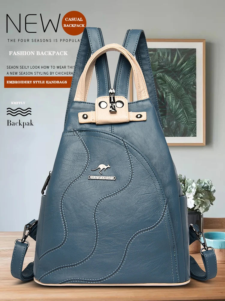 Elegant Leather Anti-Theft Backpack - Trendy Mix