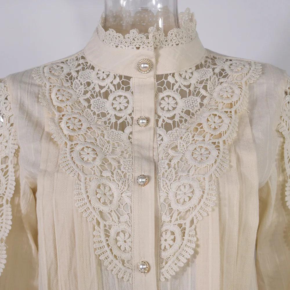 Chic Lace Collar Puff Sleeve Blouse - Trendy Mix