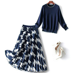 Women's Knitted Sweater & Pleated Skirt Set