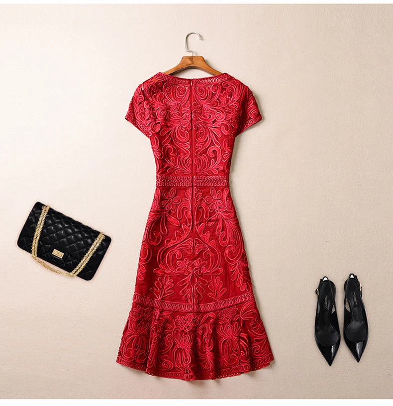 Summer Dress Women's Short Sleeve Vintage Embroidered Hollow Party Dress High Quality Dress 4XL