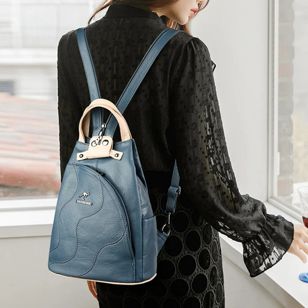 Elegant Leather Anti-Theft Backpack - Trendy Mix