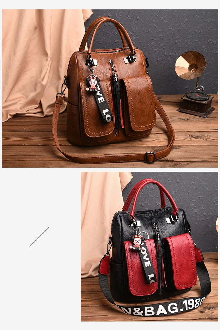 Versatile Vintage Leather Backpack - Trendy Mix