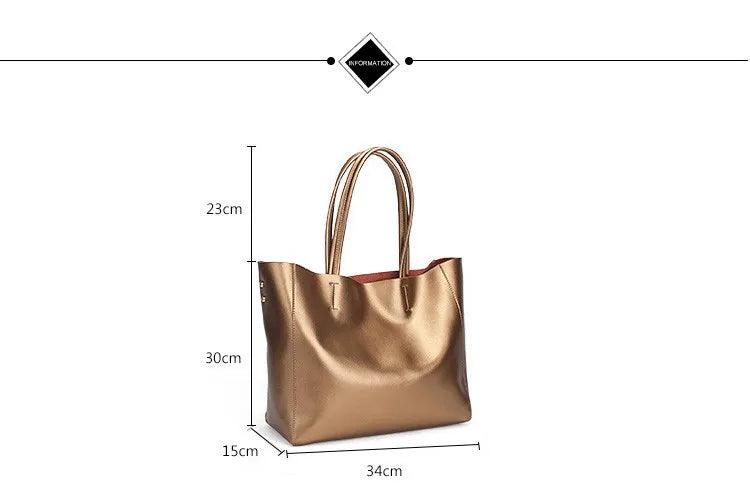 Golden Elegance: Genuine Leather Women's Shoulder Bag - Large Capacity Handbag