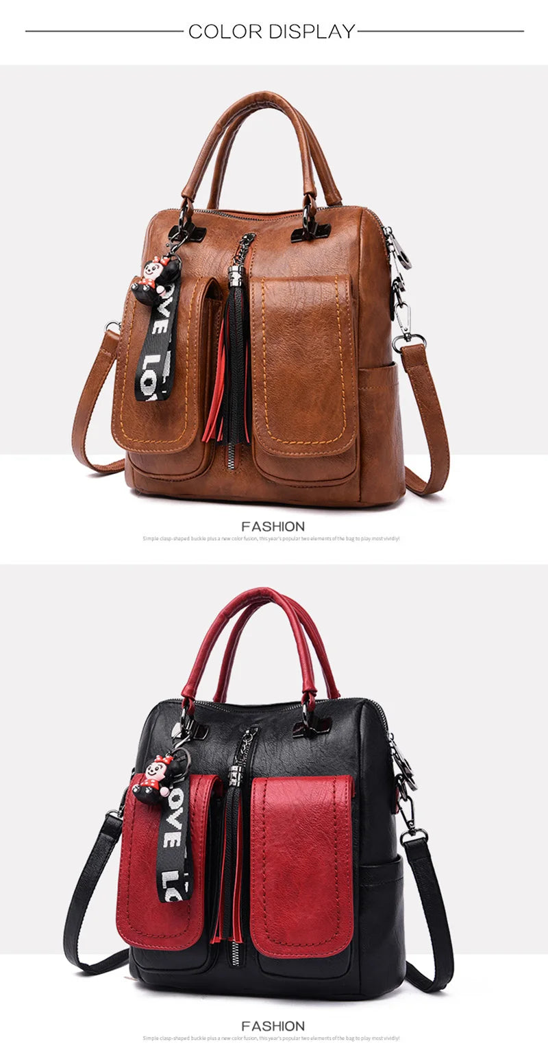 Versatile Vintage Leather Backpack - Trendy Mix