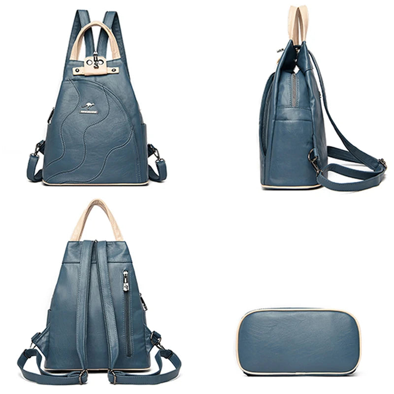 Elegant Leather Anti-Theft Backpack - Trendy Mix