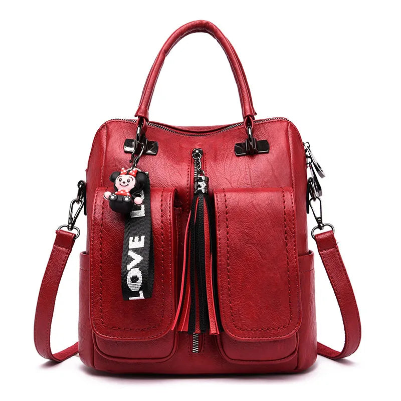 Versatile Vintage Leather Backpack - Trendy Mix