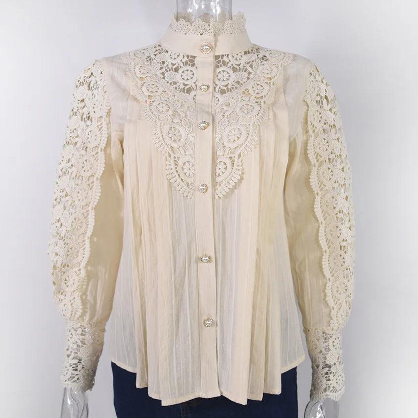 Chic Lace Collar Puff Sleeve Blouse - Trendy Mix