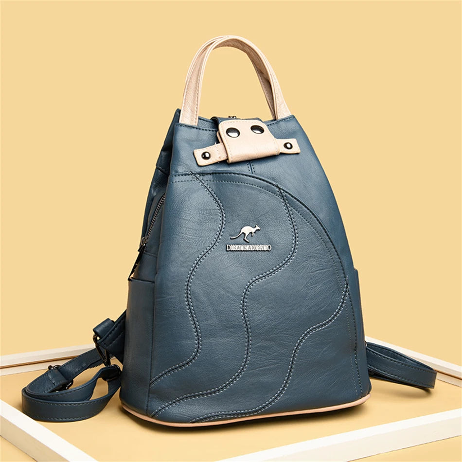 Elegant Leather Anti-Theft Backpack - Trendy Mix