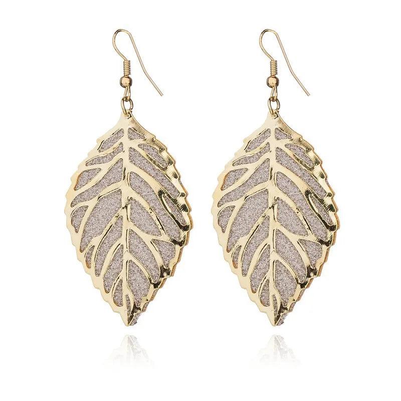 2024 Blue And White Metal Leaf Earrings Women's - Trendy Mix