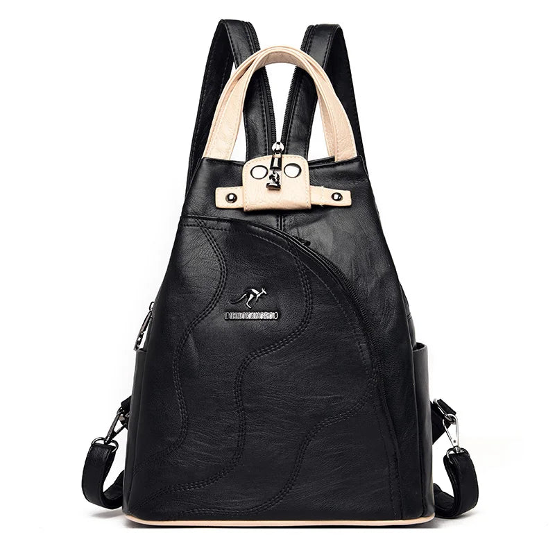 Elegant Leather Anti-Theft Backpack - Trendy Mix