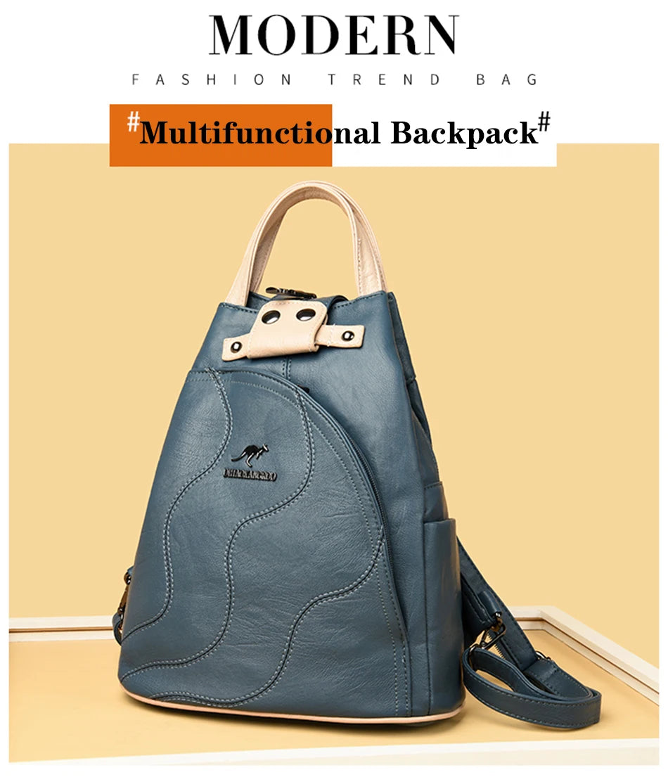 Elegant Leather Anti-Theft Backpack - Trendy Mix