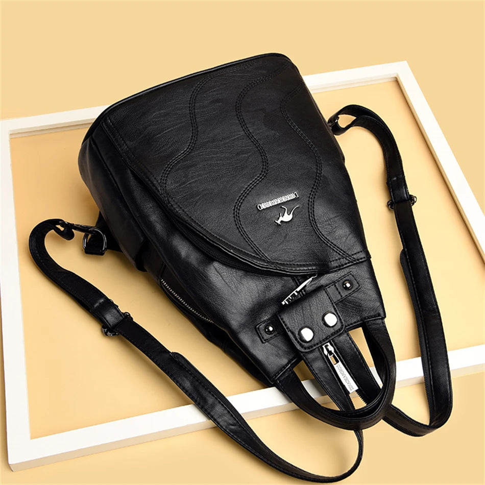 Elegant Leather Anti-Theft Backpack - Trendy Mix