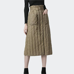 Women Winter Down Skirt High Waist A-Line Warm White Duck Down Skirts With Pockets Belt Lace-Up Plus Size Lady Casual Long Skirt